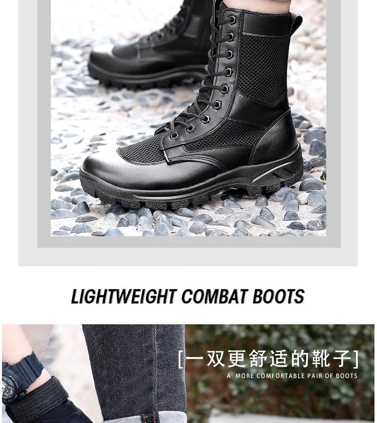 Summer ultra-light combat boots comfortable mesh shoes mountaineering boots men women high-top training boots security shoes