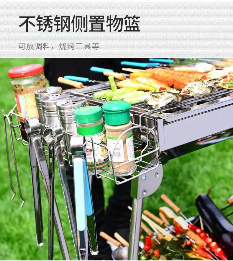 Thickened Large Stainless Steel Grill, Outdoor Folding Grill BBQ Portable Grill