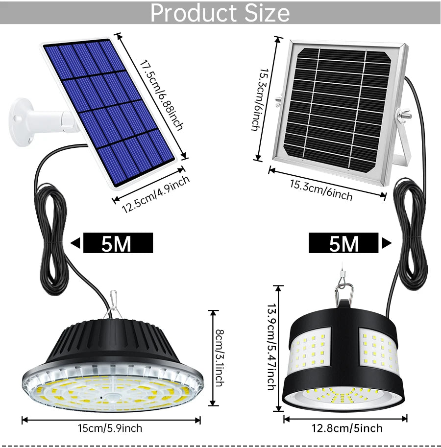 Solar Pendant Light with Motion Detector Outdoor 5M Cord Detached Indoor Waterproof Solar Shed Light for Garage Spotlights