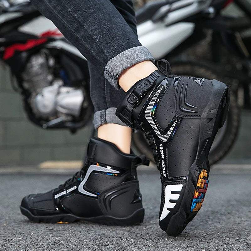 Men Motorcycle Boots Breathable Anti-fall Riders Motorbike Shoes TPU Protection Anti Slip Men's Motocross Bike Riding Boot