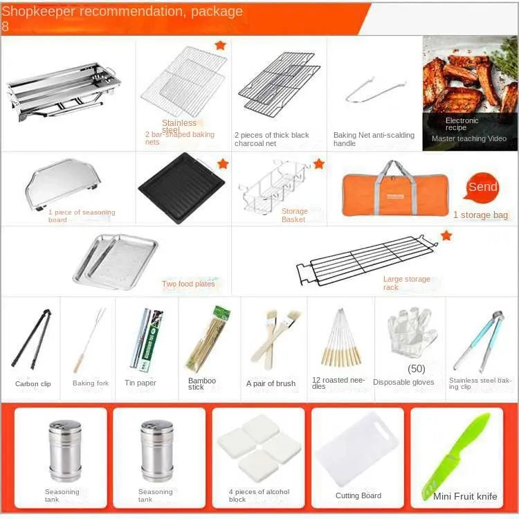 Outdoor Stainless Steel Charcoal Grill Barbecue Tool Portable Free Installation Handle Folding  BBQ Cooking Grid  Park New 2024