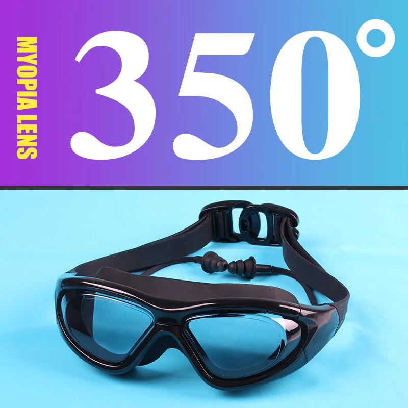 Adult Optical HD Swimming Goggles Anti-fog UV Protection Waterproof Silicone -2 To -9 Myopia Swim Eyewear Glasses with Earplug