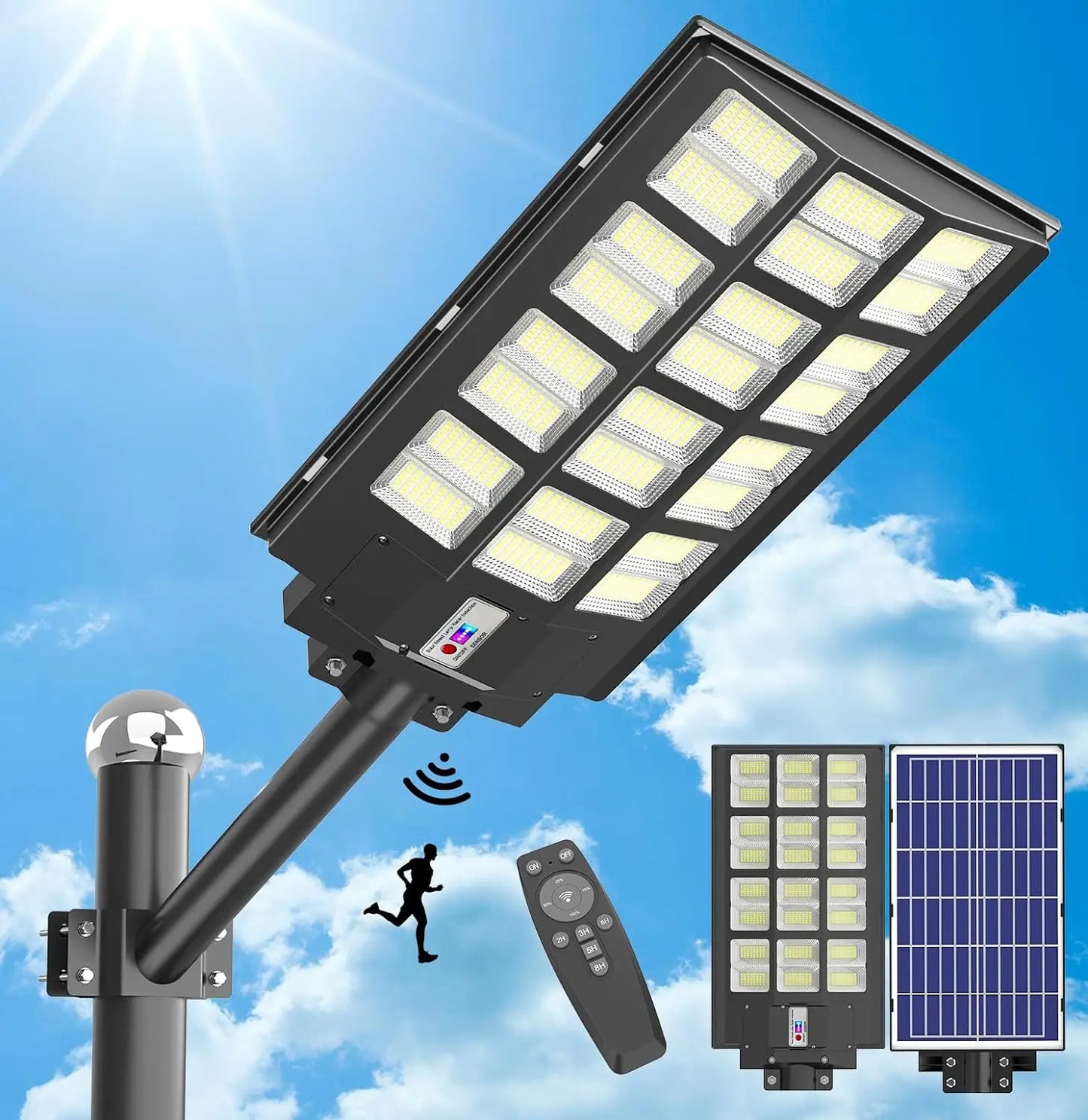 Solar Motion Sensor Street Lights Waterproof 8000LM Outdoor Flood LightsAuto Dusk to Dawn for Garden,Driveway,Yard