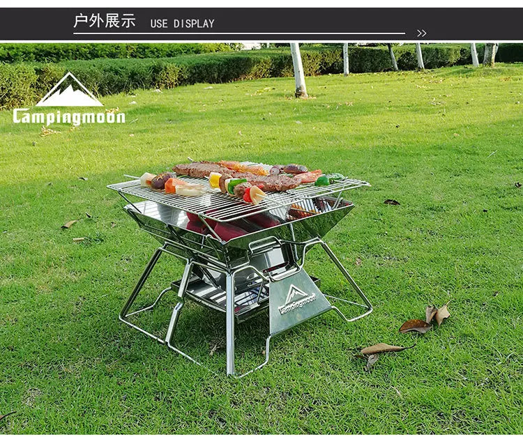 Camping Picnic BBQ Grill Campingmoon MT-2 Portable Folding Charcoal Stove 2-3 Person