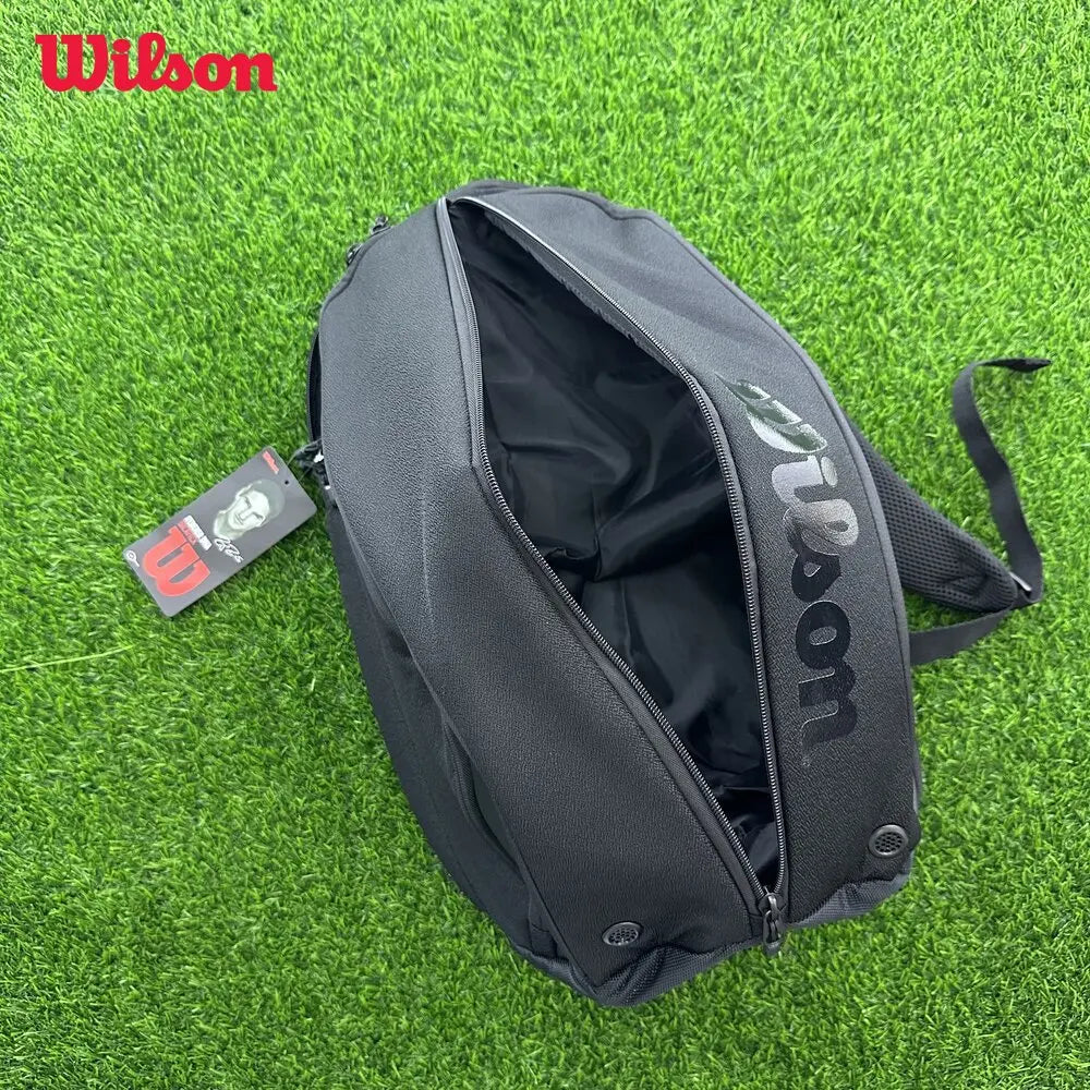 Wilson Roger Federer DNA Tennis Backpack PU Design Racket Sport Tennis Bag Max For 3 Racquets with ‎Insulation Pocket