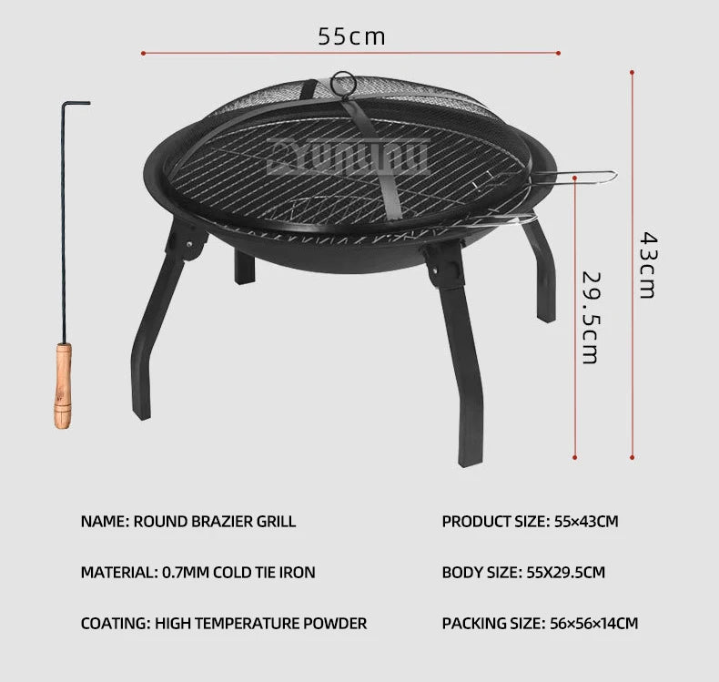 55cm Outdoor Round Brazier Foldable Barbecue Grill, Tea Heating Stove, Firewood Stove, Barbecue Stove, Carbon Bonfire Brazier KR