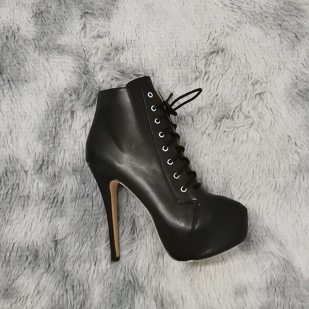 Women Ankle Boots Autumn Winter Sexy Round Toe Pole Dance High Heels Pumps Fashion Zip Lace-Up Chelsea Shoes Female Big Size 43
