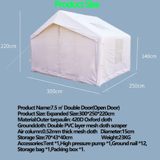7.5㎡ Large Inflatable Tents with Air Column Set for Rainproof & Waterproof Outdoor Camping 420D Oxford Fabric Inflatable Marquee
