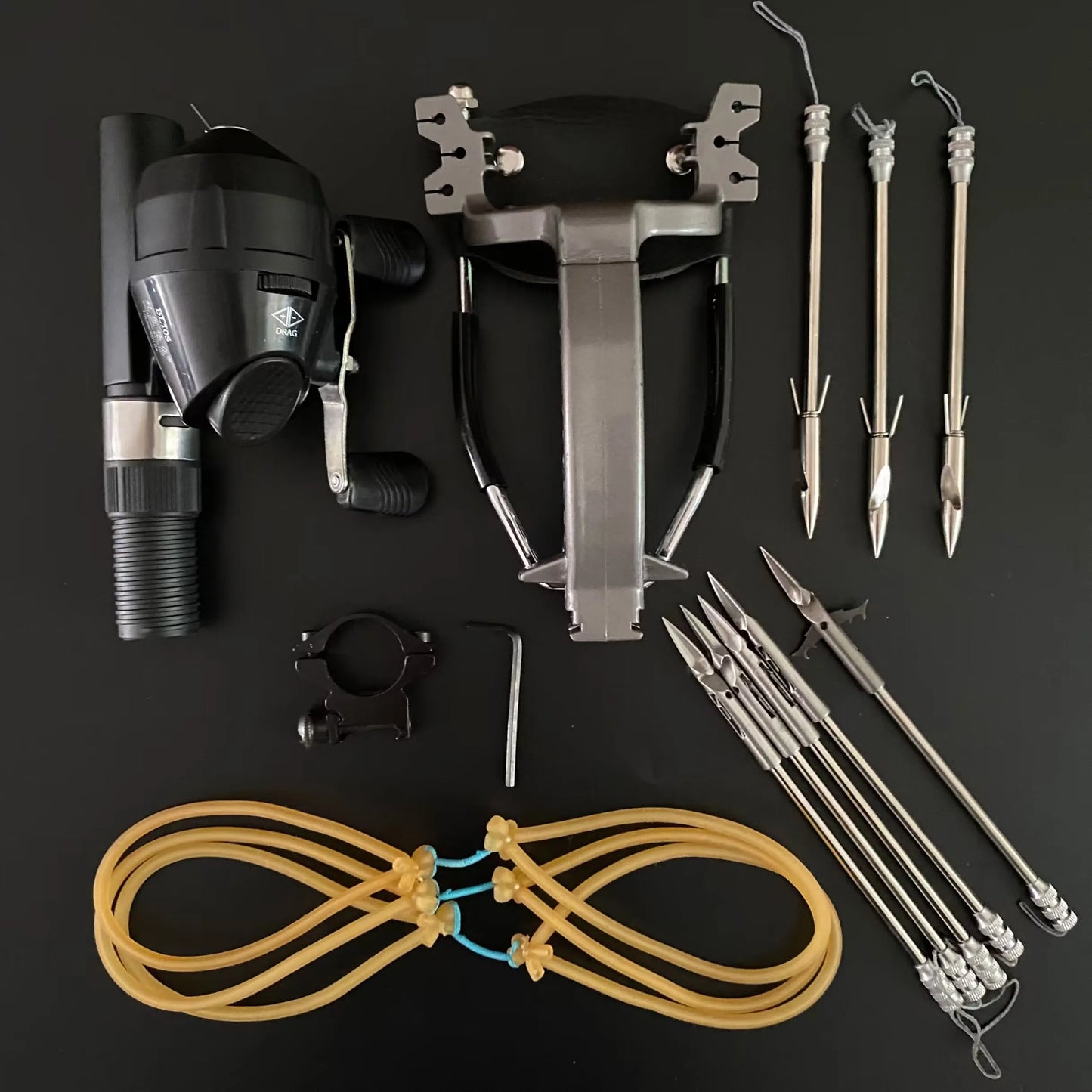 Professional Fishing Slingshot Kit with Arrowheads Wrist Support Rocket Slingshot Catapult for Fishing and Hunting Outdoor Games