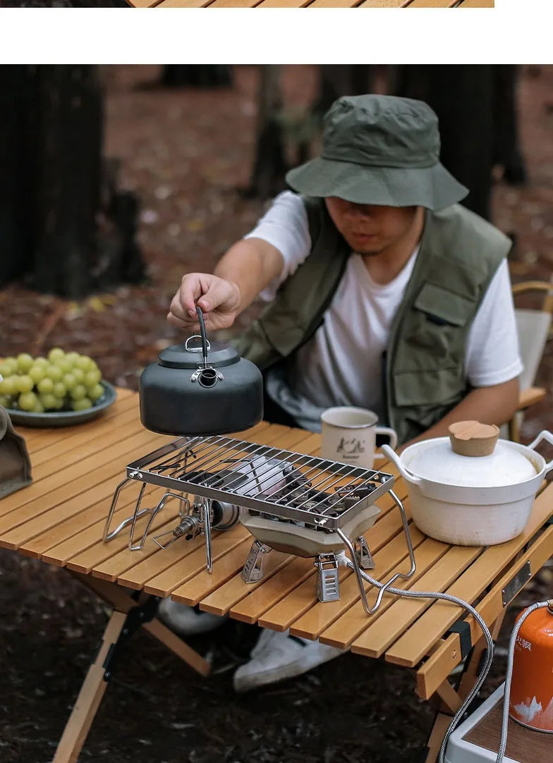 Outdoor Portable BBQ Grill Mini Pocket Stovetop Folding Campfire Bracket Grill Stainless Steel Camping Gas Stove BBQ Stand Pot