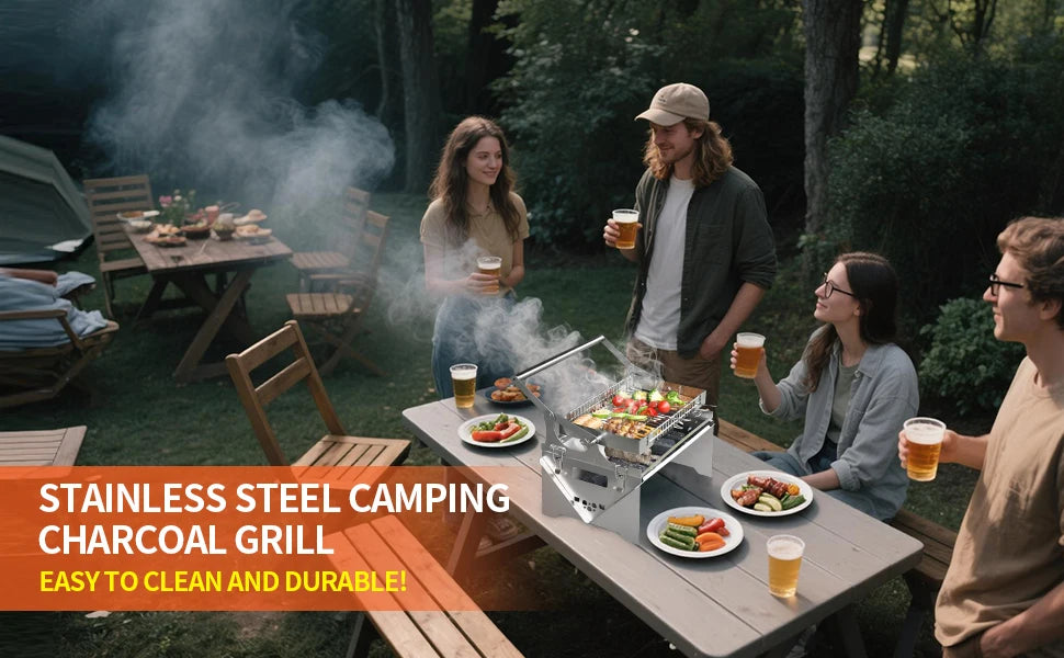 BiggerFire New Portable Outdoor Camping Easy  Flip BBQ Grill Folding Charcoal BBQ Grills