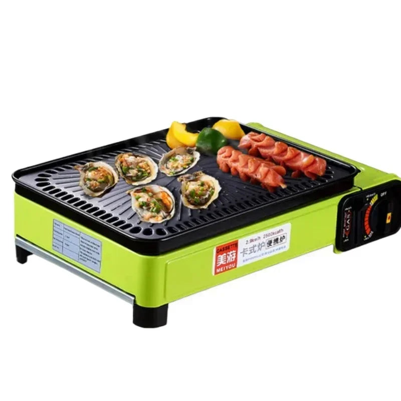 Portable Barbecue Stove, Smokeless Grill, Dual-Purpose Gas Oven for Outdoor Use, Compact Cooking Unit, Korean Style