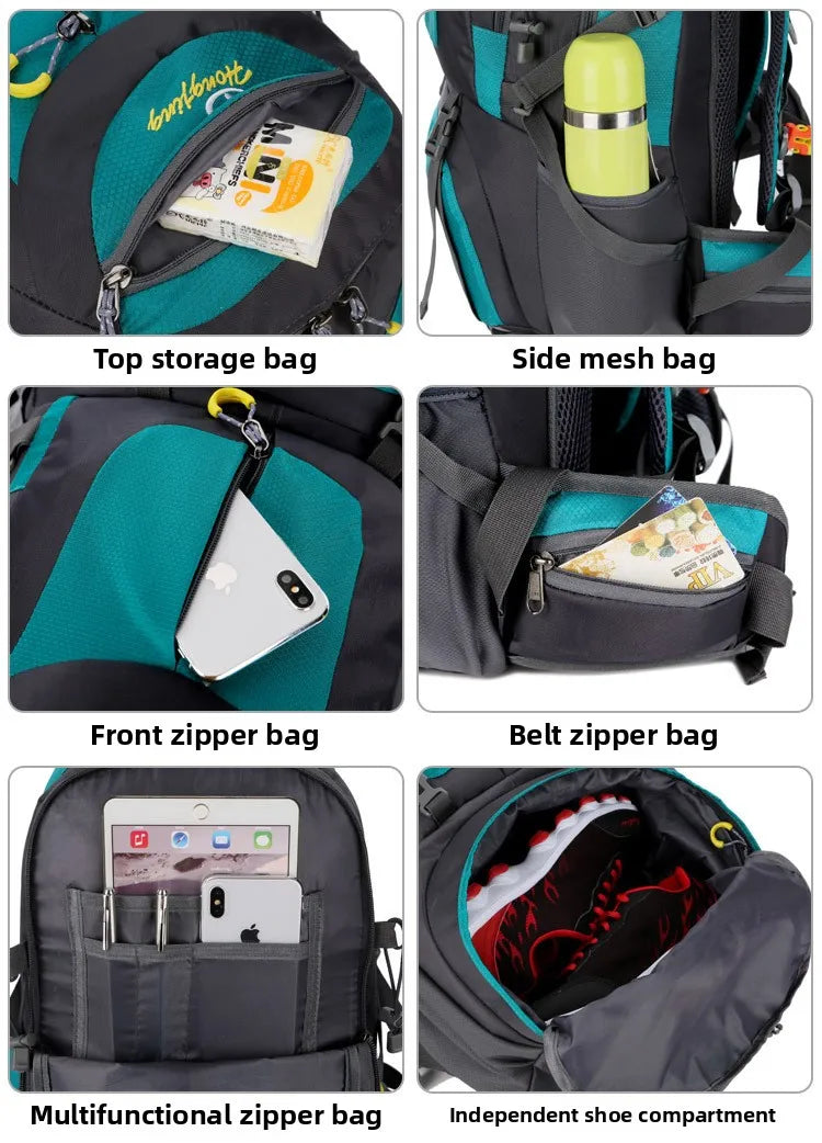 60L Large Capacity Hiking Backpack Men Outdoor Mountain Backbag Male Sport Back Pack Leisure Teens Travel Package Black