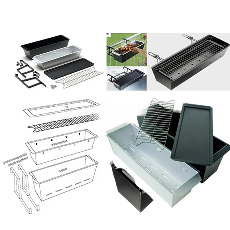 Stainless Steel Hanging BBQ Grill - Balcony Charcoal Barbecue Grill with Flower Pot Design for Outdoor Small Space Cooking