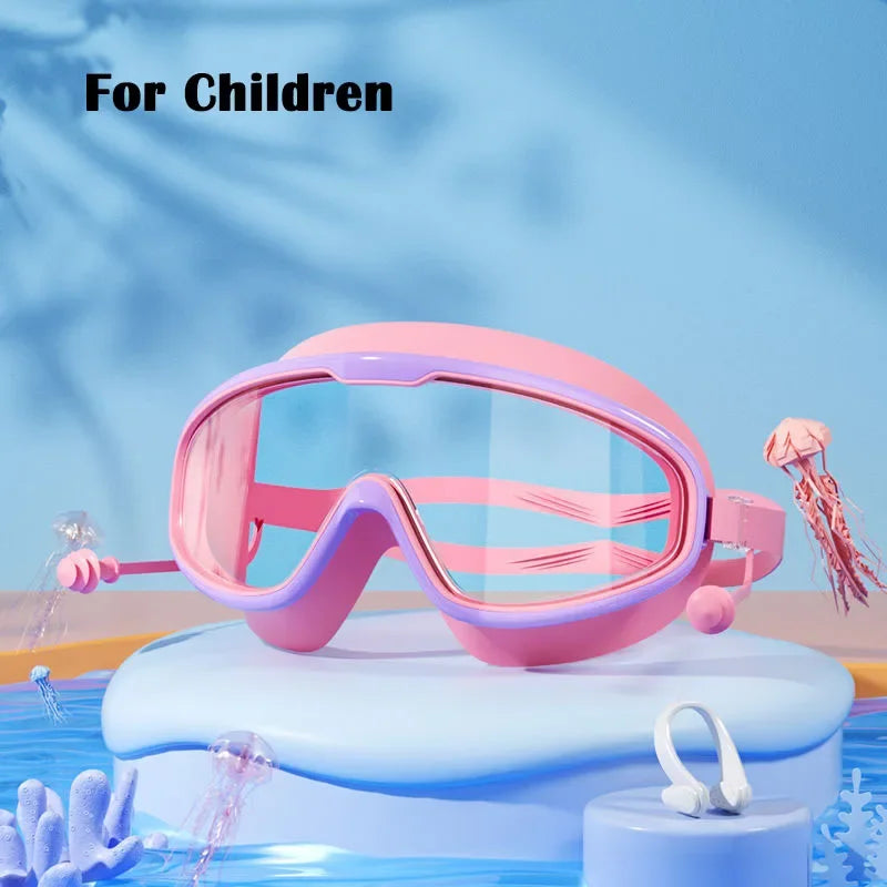 1Pair of Big Frame Swimming Goggles for Kids&Adults Anti-Fog No Leak Clear Wide View Scuba Diving Swimming Glasses with Earplugs