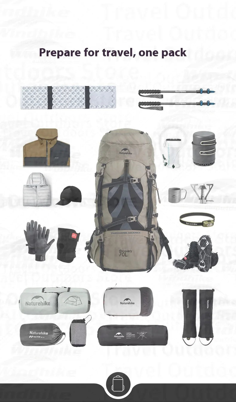 Naturehike 70+5L Backpack Camping Hiking Trekking Backpacking Lightweight Travel Bag With Aluminium Alloy Frame Waterproof Cover