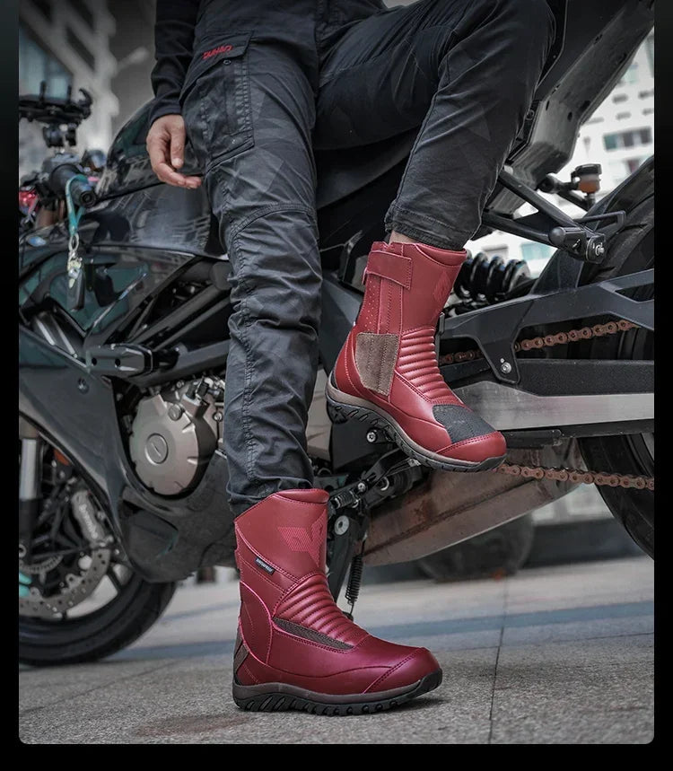 Motorcycle Short Boots Couple Shoes Leather Men Women Riding Racing Protective Breathable Anti-slip Soft Sole Motocross Off-road