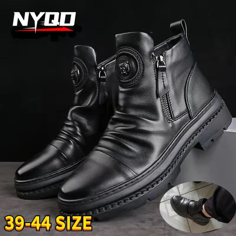 New Men Ankle Boots British Style High Top Men Shoes Motorcycle Leather Boots Zipper Retro Men's Boots Zapatillas Hombre