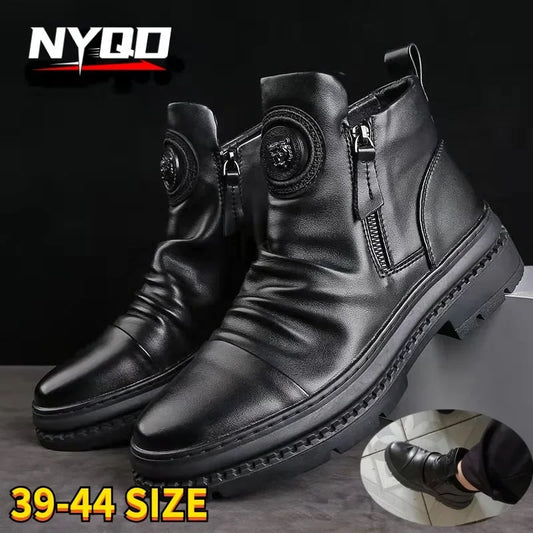 New Men Ankle Boots British Style High Top Men Shoes Motorcycle Leather Boots Zipper Retro Men's Boots Zapatillas Hombre