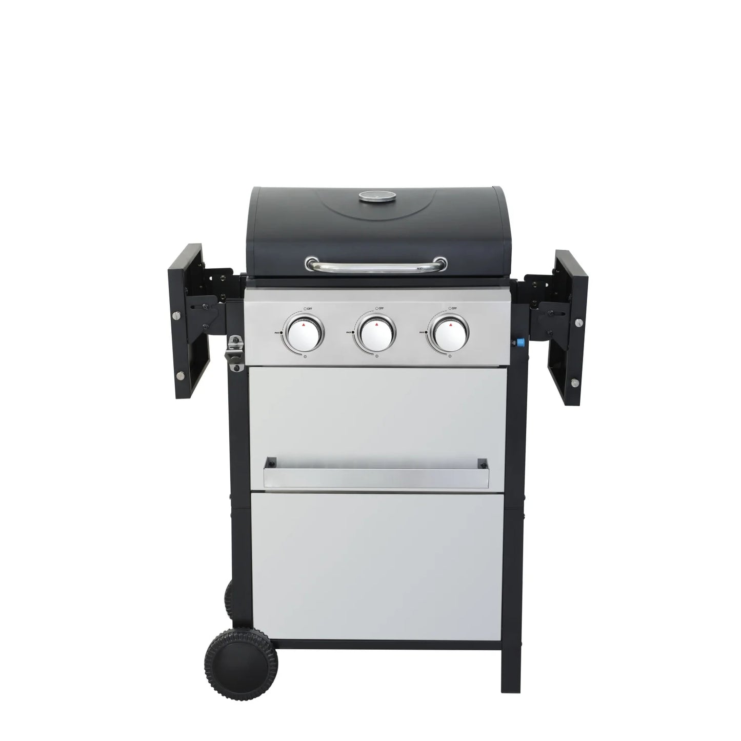 3-Burner Propane Gas BBQ Grill, 25650BTU Output With Wire Enamel Cooking Grids For Outdoor Barbecue, Foldable Side Table, Stainl