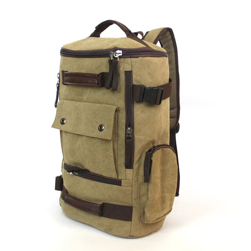 Outdoor Hiking Camping Canvas Backpack Large Capacity Tactical Travel Climbing Bag Luggage Handbag Men Women Computer Rucksack