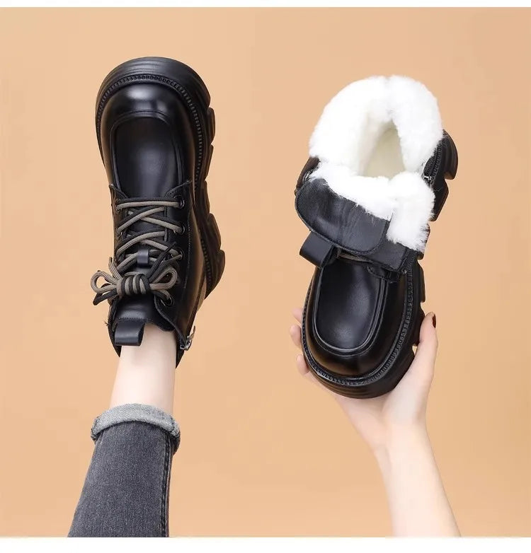 Women's Boots Winter New Fur Snow Boots Platform Plush Comfortable Anti Slip Warm Lace Up Cold Proof Cotton Ankle Boots Women