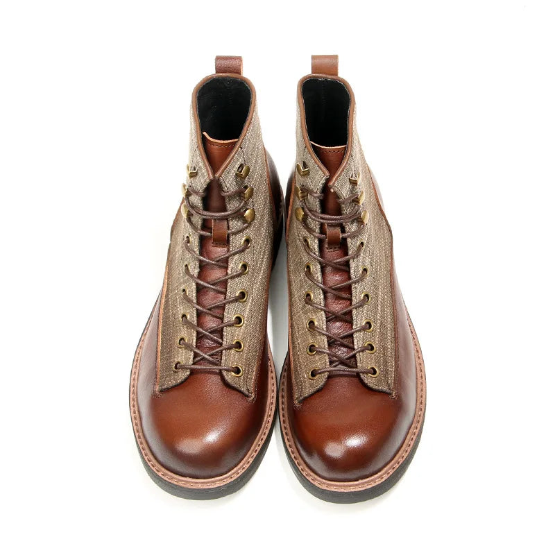 A075 Short Men Boots Fashion Male Footwear 2024 Round Toe Men's Mix Colors  Trend Casual Winter Leather Men's Shoes Retro Boots