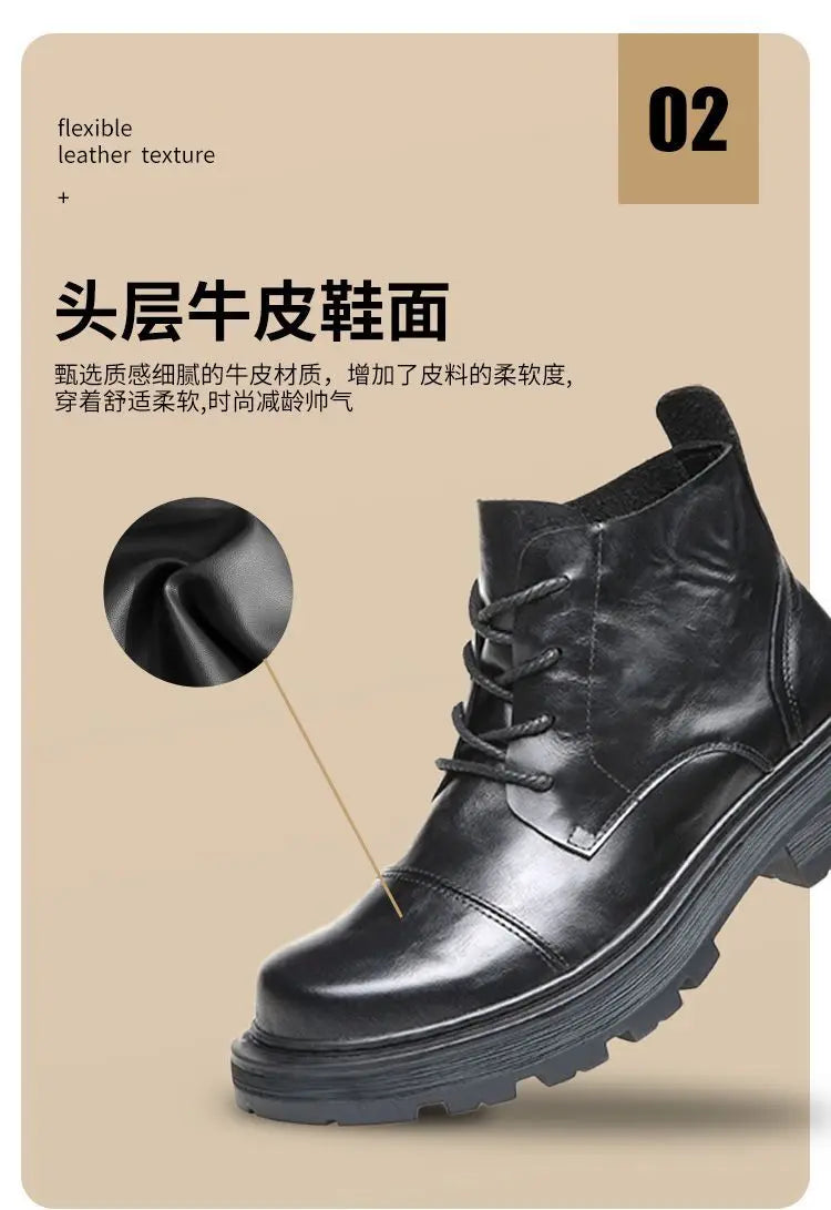 Motorcycle Boot British Style High-top Lace-up Ankle Boots Autumn Winter New Luxury Men's Genuine Leather Designer Shoes