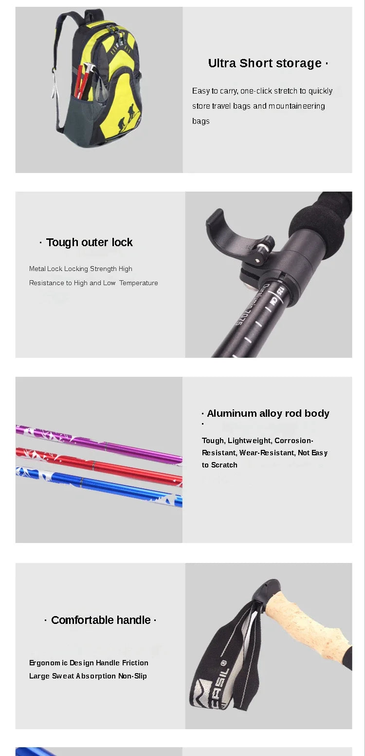 2PCS Aluminum Outdoor Hiking Anti Shock Walking Sticks Telescopic Trekking Climbing Poles Ultralight Walking Canes