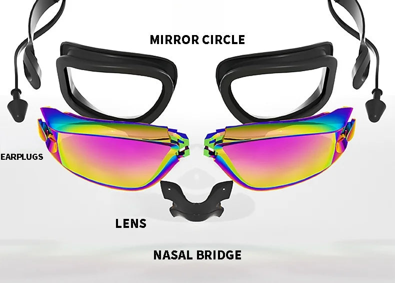 Professional Swimming Goggles with Earplugs Adult Anti-fog UV Protection Lens Men Women Waterproof Adjustable Silicone Glasses