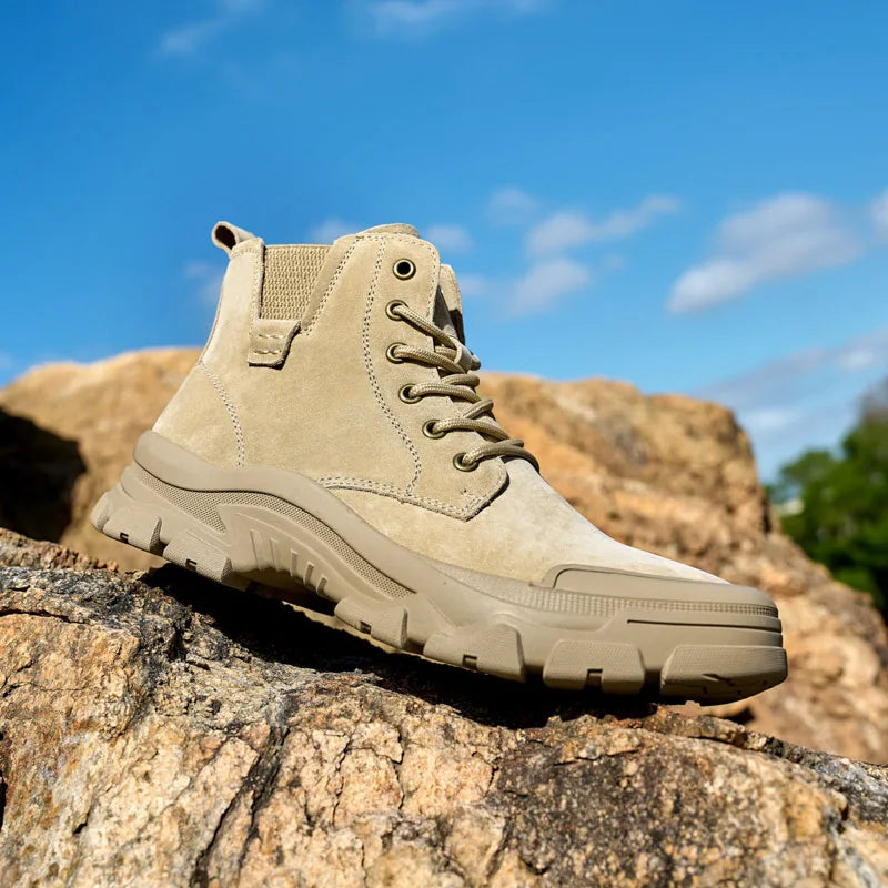 Non-slip Man Ankle Botas Non-Slip Outdoor Motorcycle Boots Versatile Leisure Snow Boots Street Style Mens Leather High Top Shoes