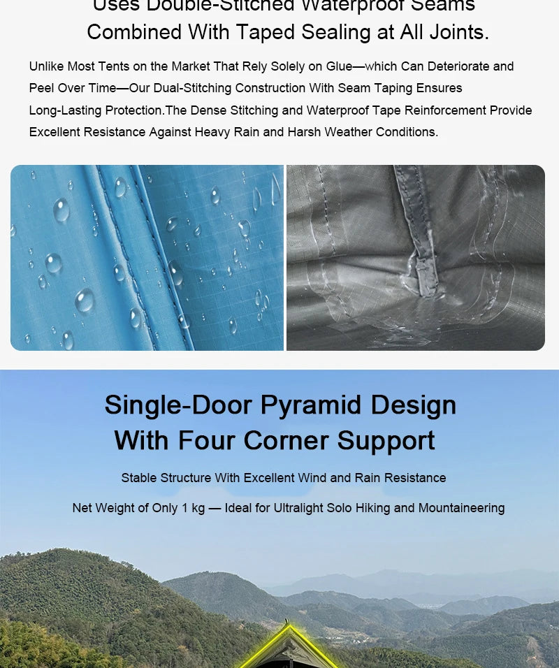 EMER 2 Person 1 Person Outdoor Ultralight Camping Tent 4 Season Professional 20D Silnylon Rodless Tent Hiking Portable Tent