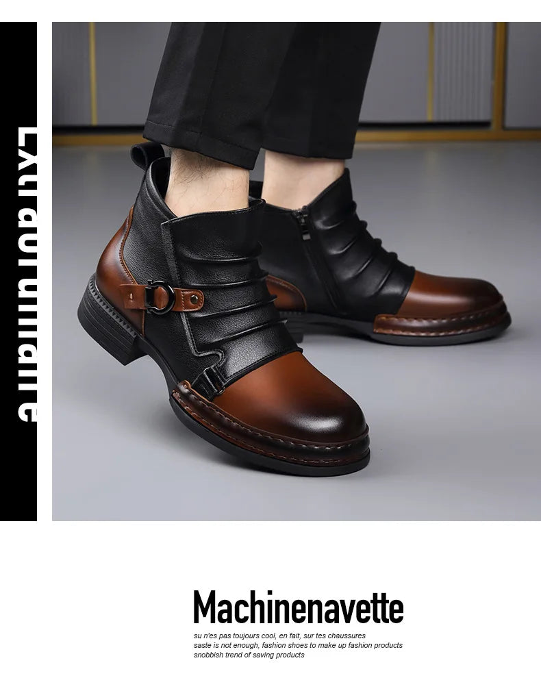 Autumn Winter Retro Ankle Boots for Men Fashion Casual Size Zipper Motorcycle Boots Man New Designer Warm Platform Shoes Male