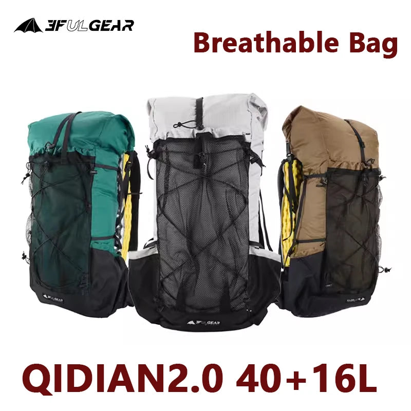 3F UL GEAR 40L+16L QIDIAN2.0 Backpack Ultralight Outdoor Camping Large Capacity Hiking Climbing Sport Waterproof Breathable Bag