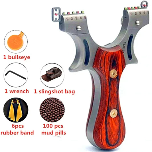 Stainless Steel Wooden Handle Shooting Slingshot Traditional Rubber Band Catapult Outdoor Hunting Slingshot Adult Shooting Toys
