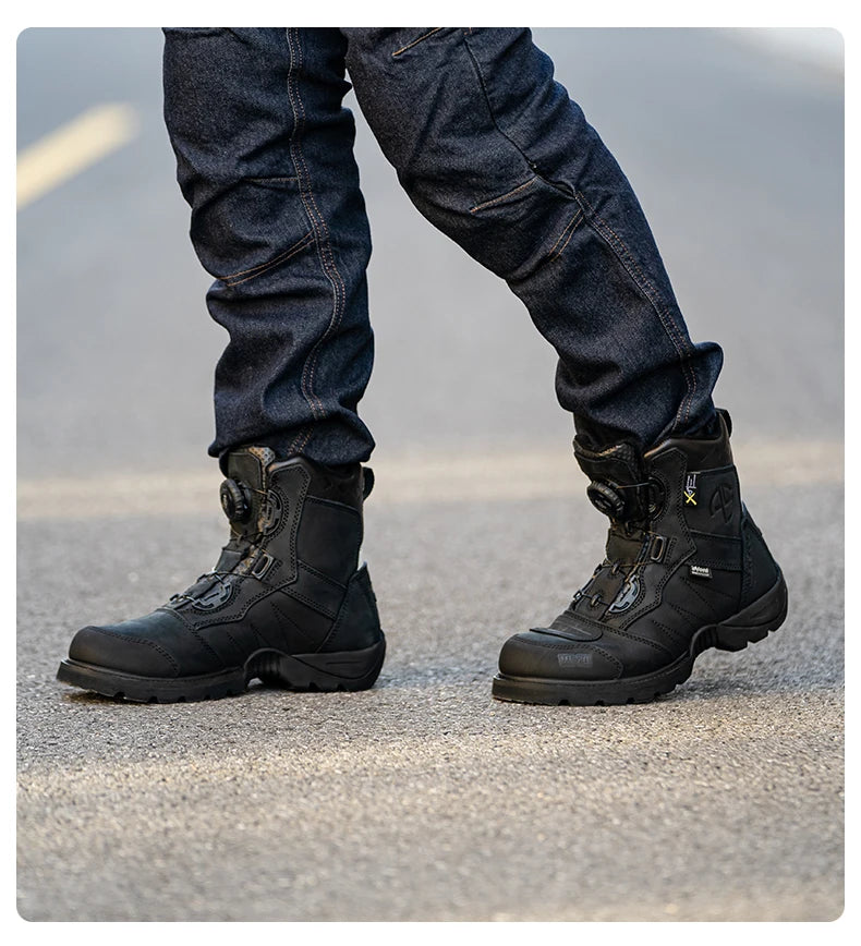 Motorcycle Rally Boots Anti-fall Leather Waterproof Riding Shoes Four Seasons Knob Design Racing Motorcycle Riding Cowhide Boots