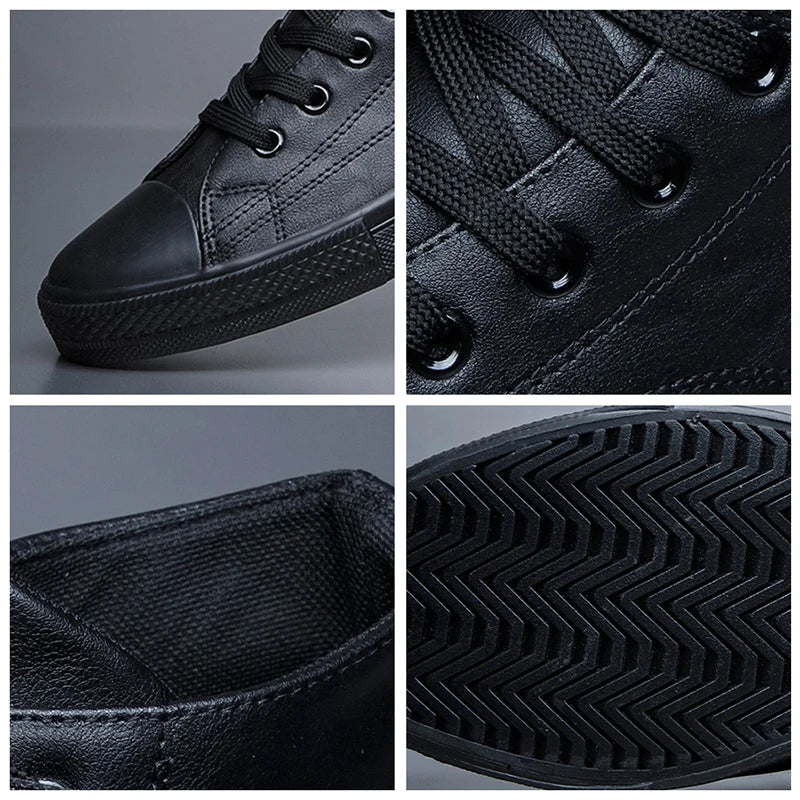 Ankle Boots Men Black PU Leather Shoes Autumn Winter Comfortable Platform Casual Shoes High-top 2022 Fashion Leahter Boots Man