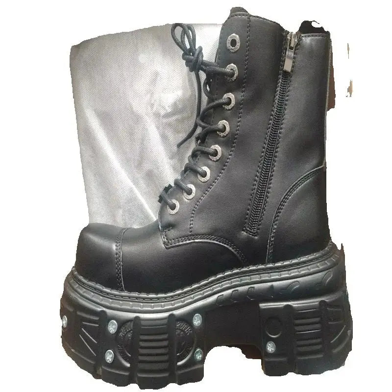 Women Omet Dark Motorcycle Heavy Metal Platform Cross-border Boots 2024 Spring New Female Punk Small Leather Men Shoes