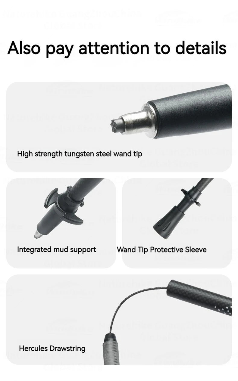 Naturehike 3K Carbon Fiber Collapsible Telescopic Sticks Trekking Pole Folding Portable Walking Stick Staff for Hiking Climbing