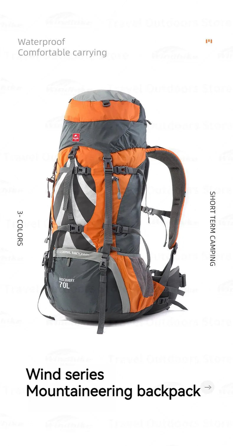 Naturehike 70L+5L Hiking Backpack Waterproof Outdoor Mountaineering Bag Knapsack Softback Big Capacity Rucksack With Rain Cover