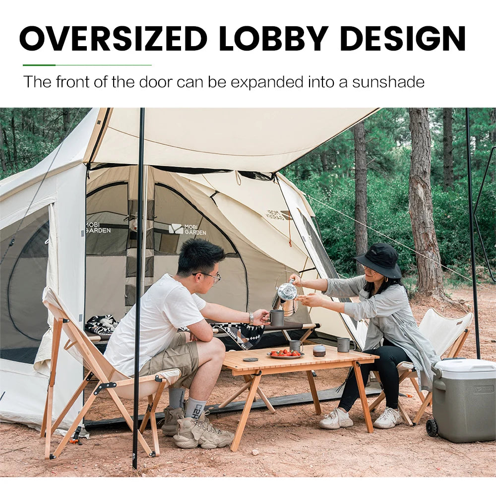 MOBI GARDEN Era290 Outdoor Family Pyramid Camping Tent 5-8 Person Large Space Lobby Sun Shelter Thickened Cotton Portable Tent