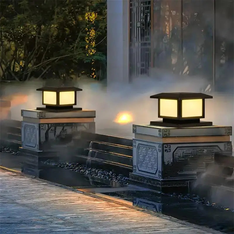 Timed LED Solar Outdoor Light Pillar Solar Lights Waterproof Thick Garden Pathway Parking Yard Outdoor Decor Lamp RC Solar Light