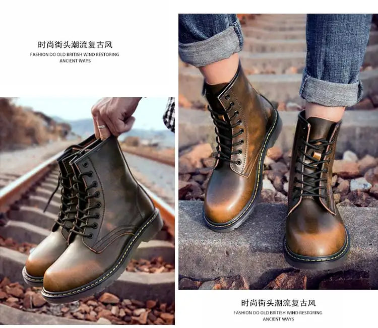 Fashion Men's Boots British Style High Top Casual Sneakers Men Luxury Designer Work Shoes Outdoor Anti slip Motorcycle Boots Mal