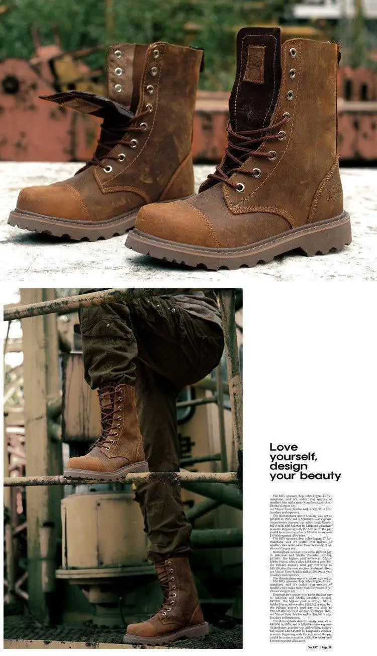 Men's Mid-calf Shoes High Tube Work Shoes Couples Outdoor Motorcycle Boots Large Size Women's Boots Winter Plush Cotton Shoes