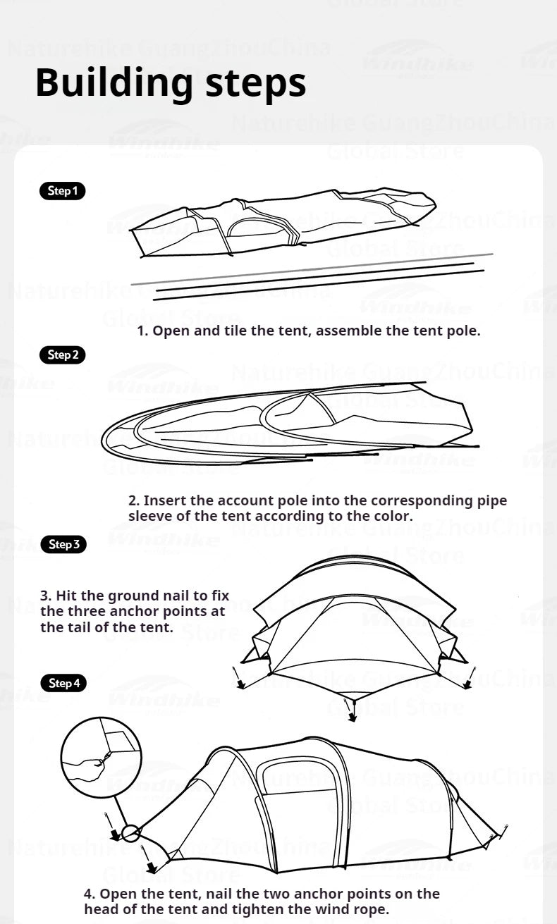Naturehike Opalus UL Tunnel Tent 2-3 Person 15D Nylon 4 Season Hiking Tent Lightweight Large Space Outdoor Travel Camping Tent