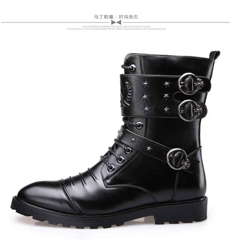 Men's boots winter warmth velvet function metal high-tube cycling boots height-increasing shoes motorcycle boots black 37-48