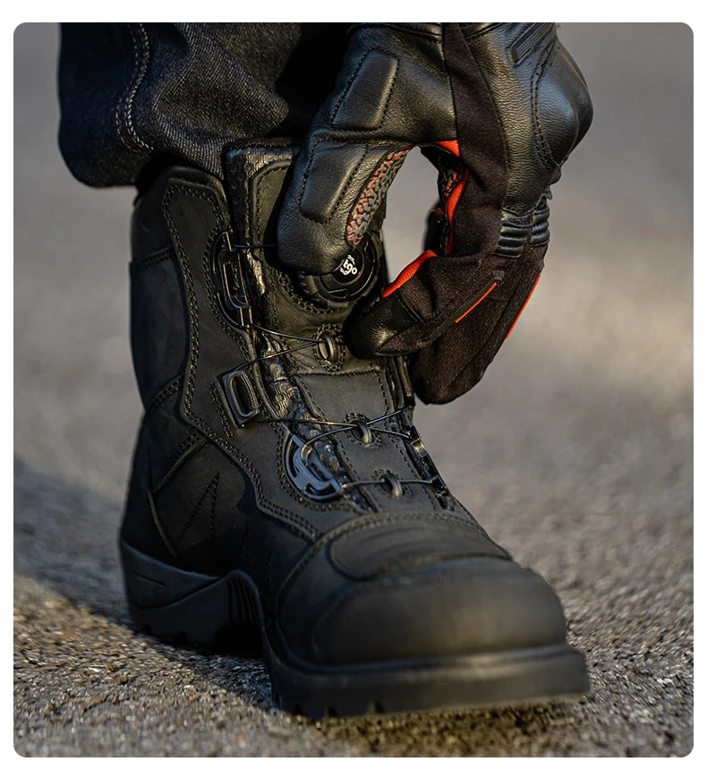 Motorcycle Rally Boots Anti-fall Leather Waterproof Riding Shoes Four Seasons Knob Design Racing Motorcycle Riding Cowhide Boots