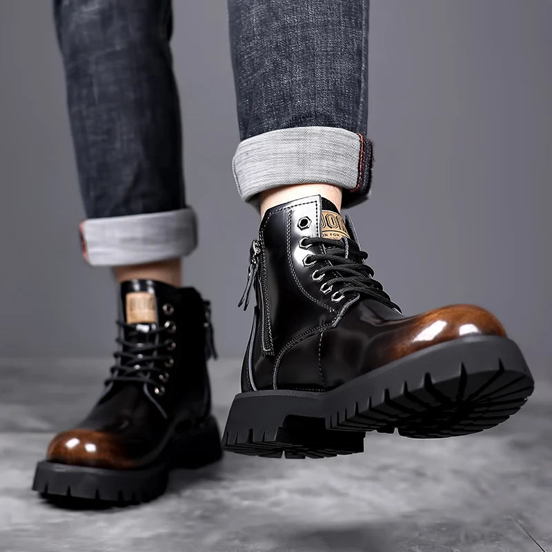 Hot Selling Men's Leather Boots Winter Thick Bottomed Work Boots British Style High Top Shoes Men's Retro Business Boots