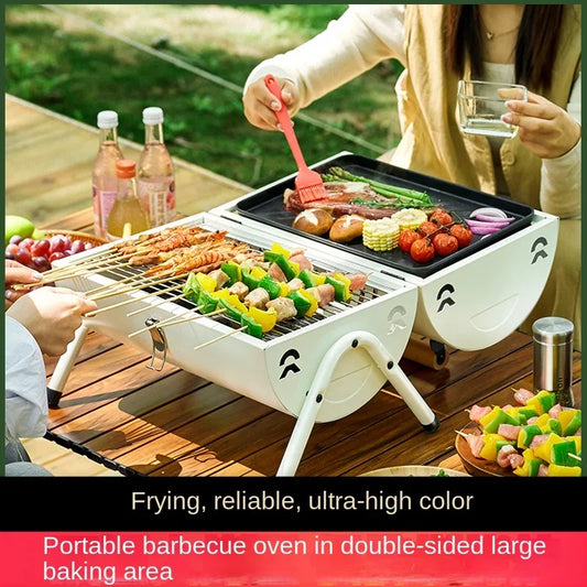 Multifunction  Portable Dual Purpose BBQ Grill Heating Stoves Camping Barbecue Grill Rack Net Firewood Stove Ironwork BBQ Grill