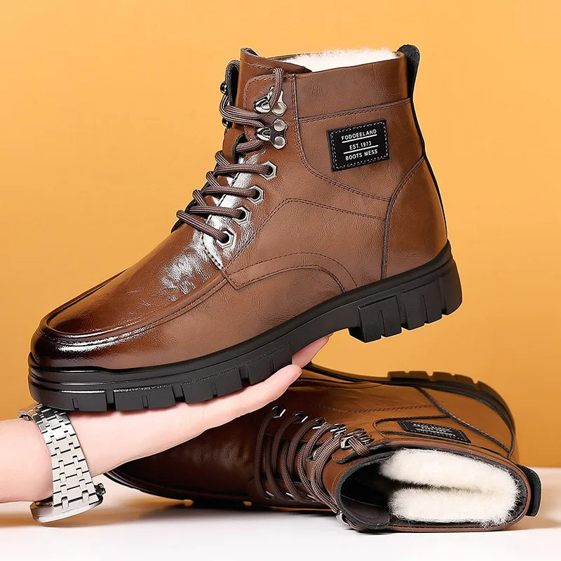 Winter Cotton Shoes Men Fashionable High-top Wear-resistant Shoes Thick-soled Plus Velvet Snow Boots Outdoor Non-slip Work Boots